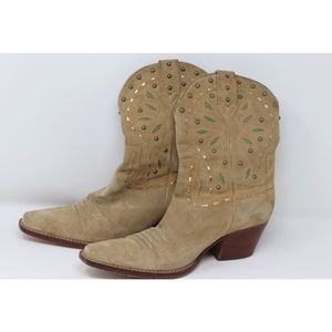 Cole Haan | western gold trim suede cowgirl boots